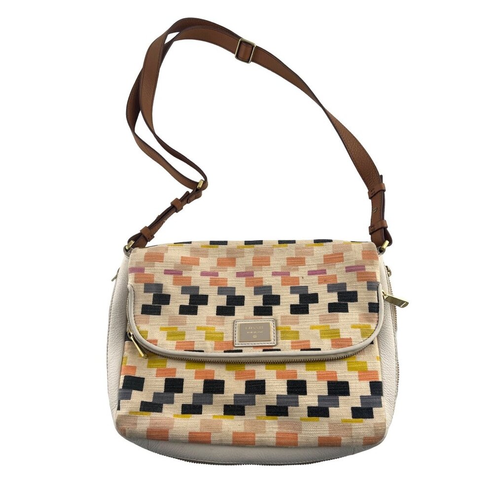Fossil Canvas Crossbody Bag With Adjustable Strap‎ & Geometric Pattern